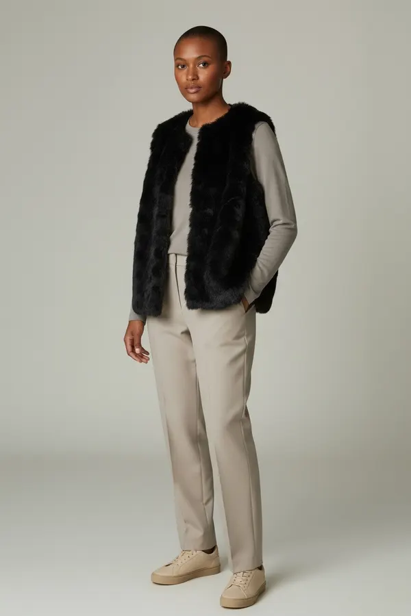 French Connection Black Faux Fur Vest, Size 10