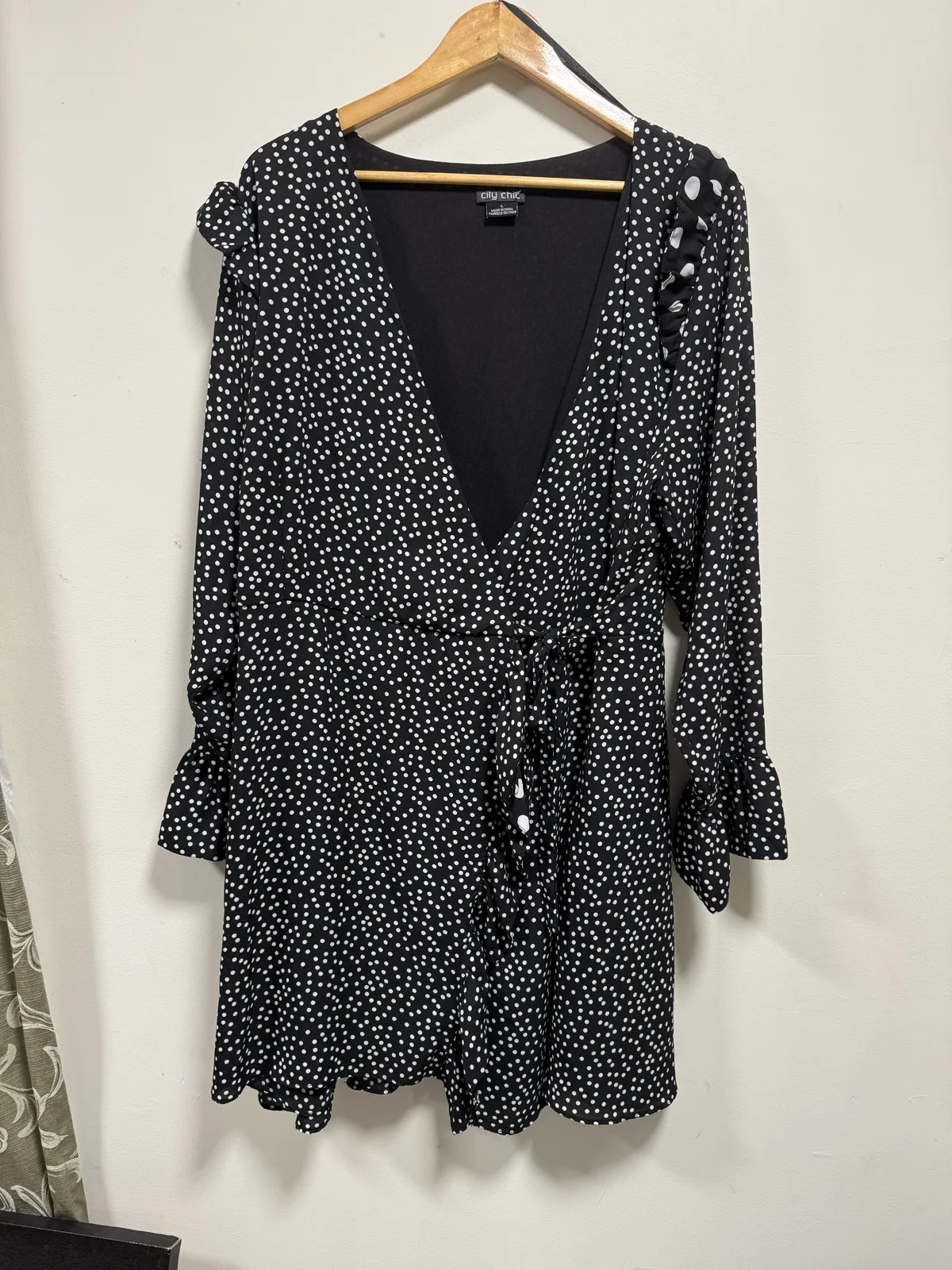 City Chic Black and White Polka Dot Dress — photo 2