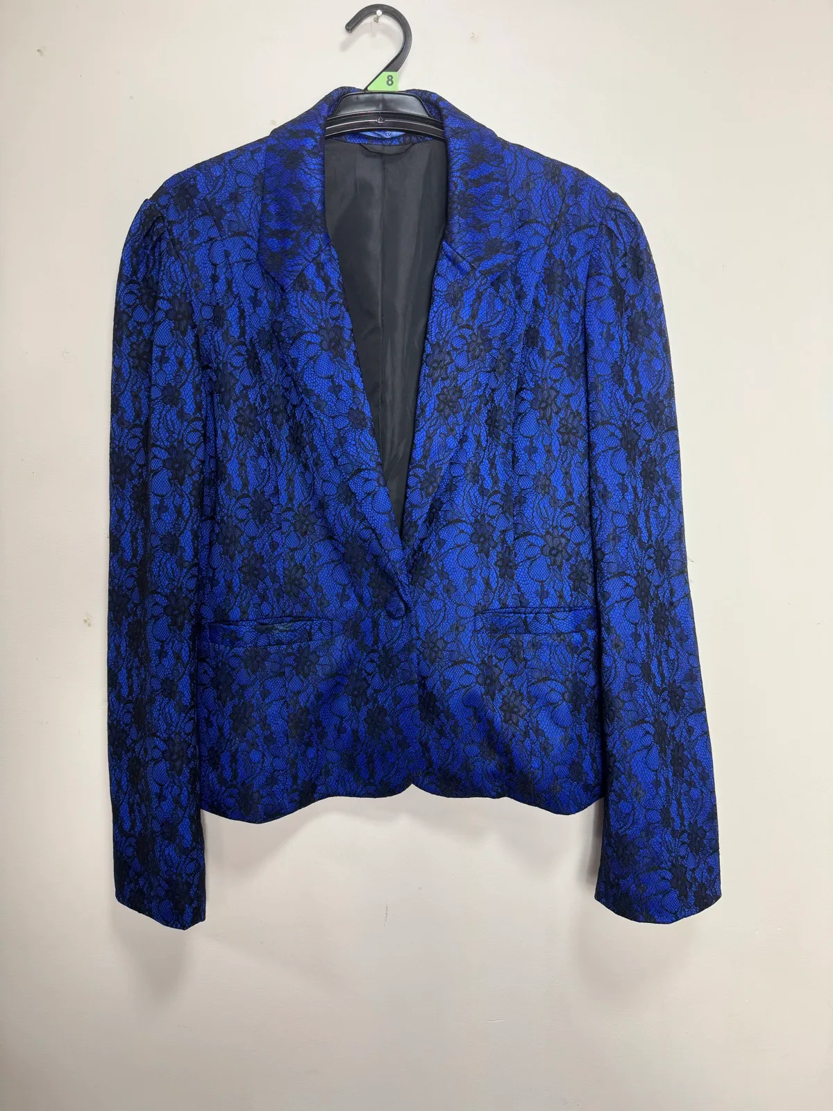 Mei Mei Blue and Black Floral Lace Blazer Jacket — photo 3