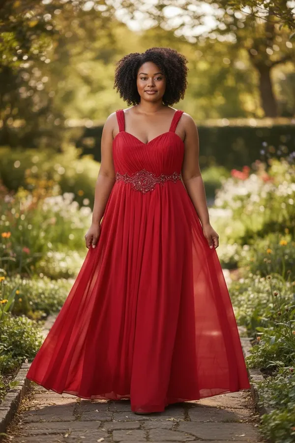 Fleur De Lis Red Beaded Empire Waist Dress