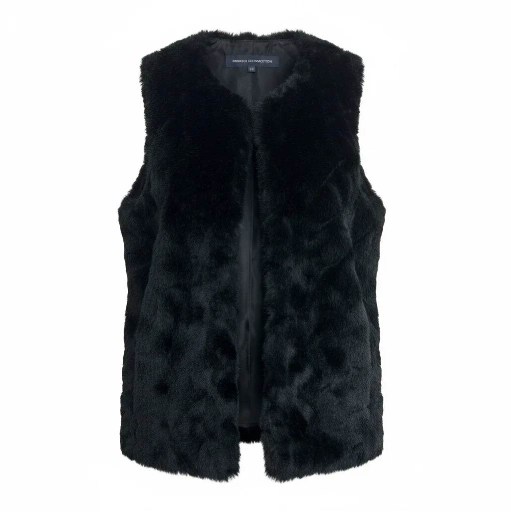 French Connection Black Faux Fur Vest, Size 10 — photo 2