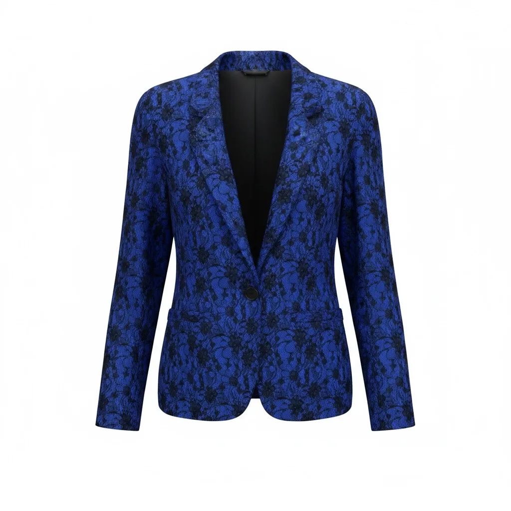 Mei Mei Blue and Black Floral Lace Blazer Jacket — photo 2