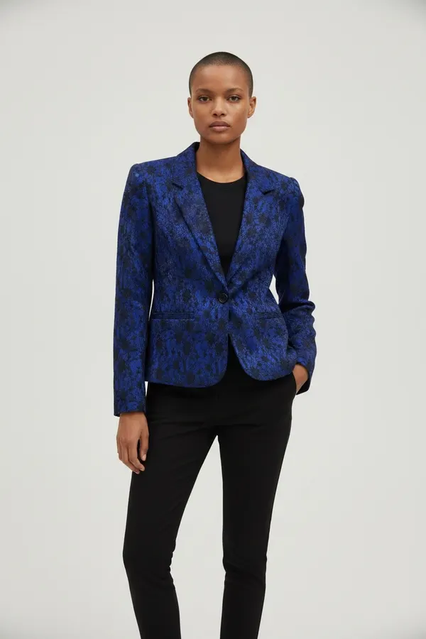 Mei Mei Blue and Black Floral Lace Blazer Jacket