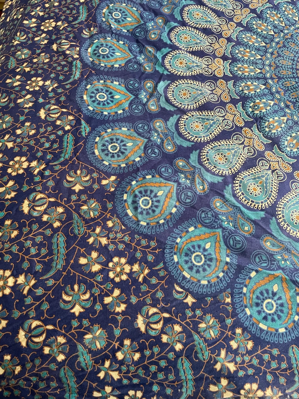 Y2K Large Blue & Teal Indian Mandala Cotton Sheet / Wall Hanging – photo 3