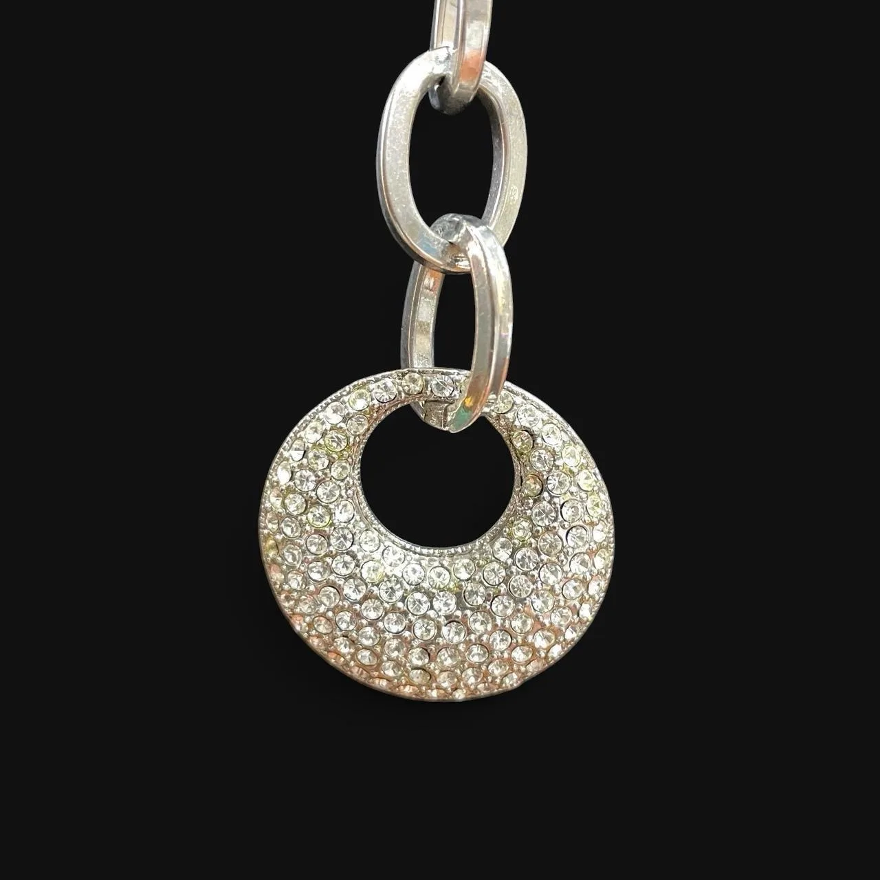 Y2K Silver toned chain necklace with rhinestone pendant – photo 2