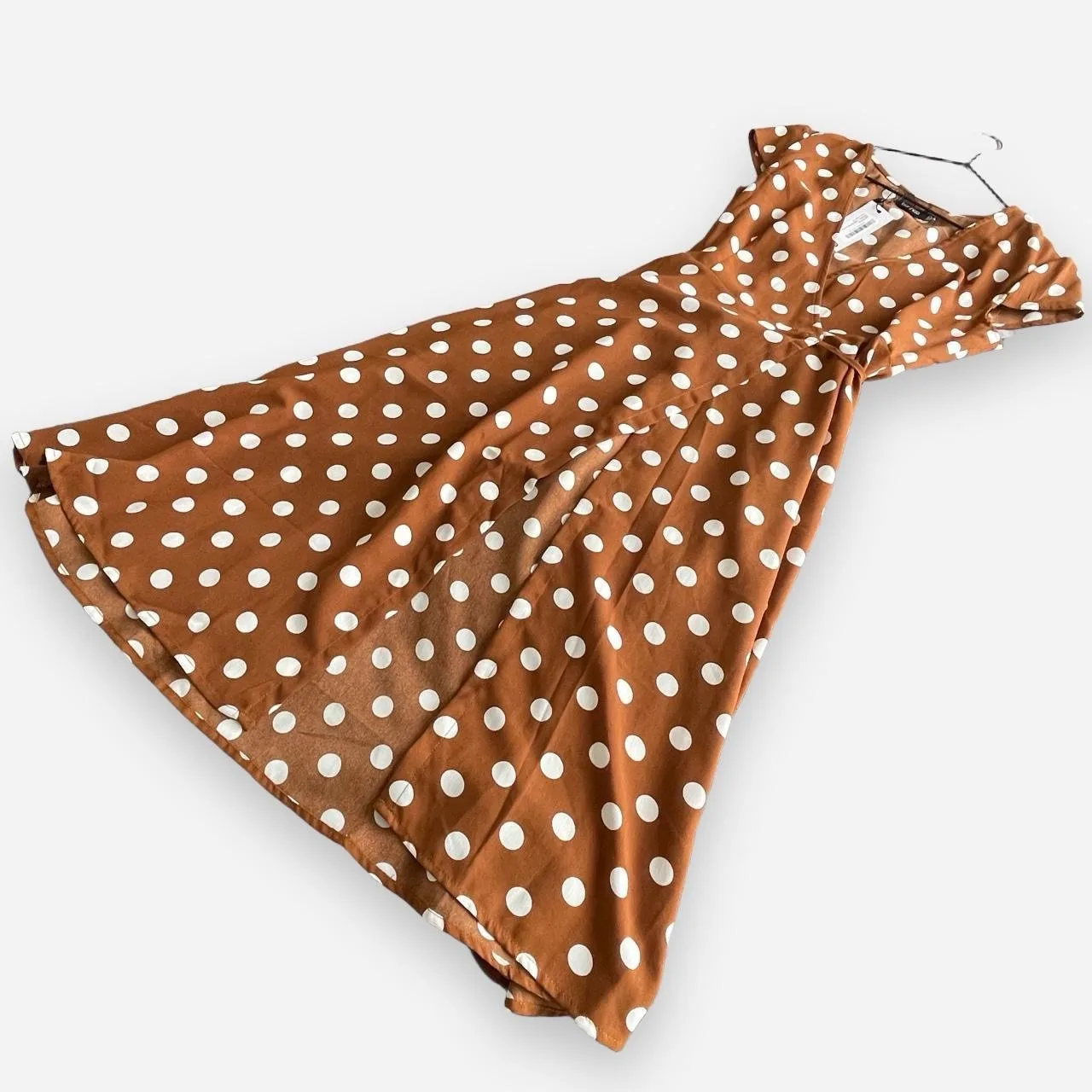 Boohoo Brown/Terracotta Polka Dot Wrap Midi Dress size 10 – photo 3