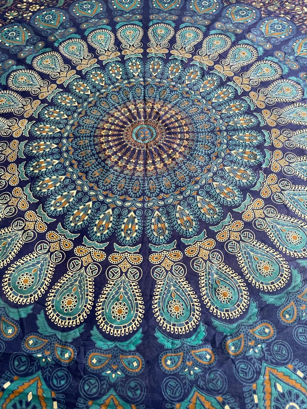 Y2K Large Blue & Teal Indian Mandala Cotton Sheet / Wall Hanging – photo 2