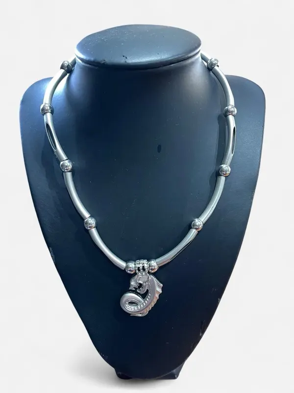 Y2K Unisex Gothic Dragon Choker Necklace featuring Silver Tone Rigid Tube Collar