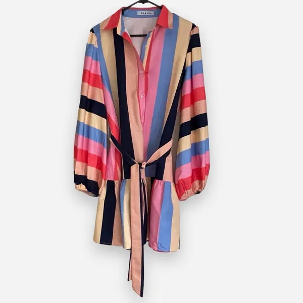 YH & Co multi-colored vertical striped shirt dress size 12