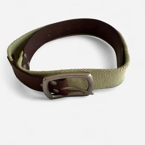 Vintage UNISEX Khaki canvas and leather belt