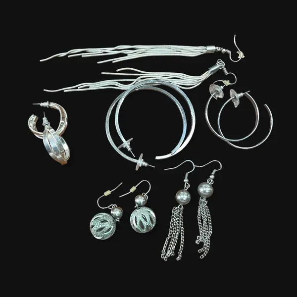 Women’s Mixed Lot Silver-Tone Metal Earrings 6pc Hoops & Dangle