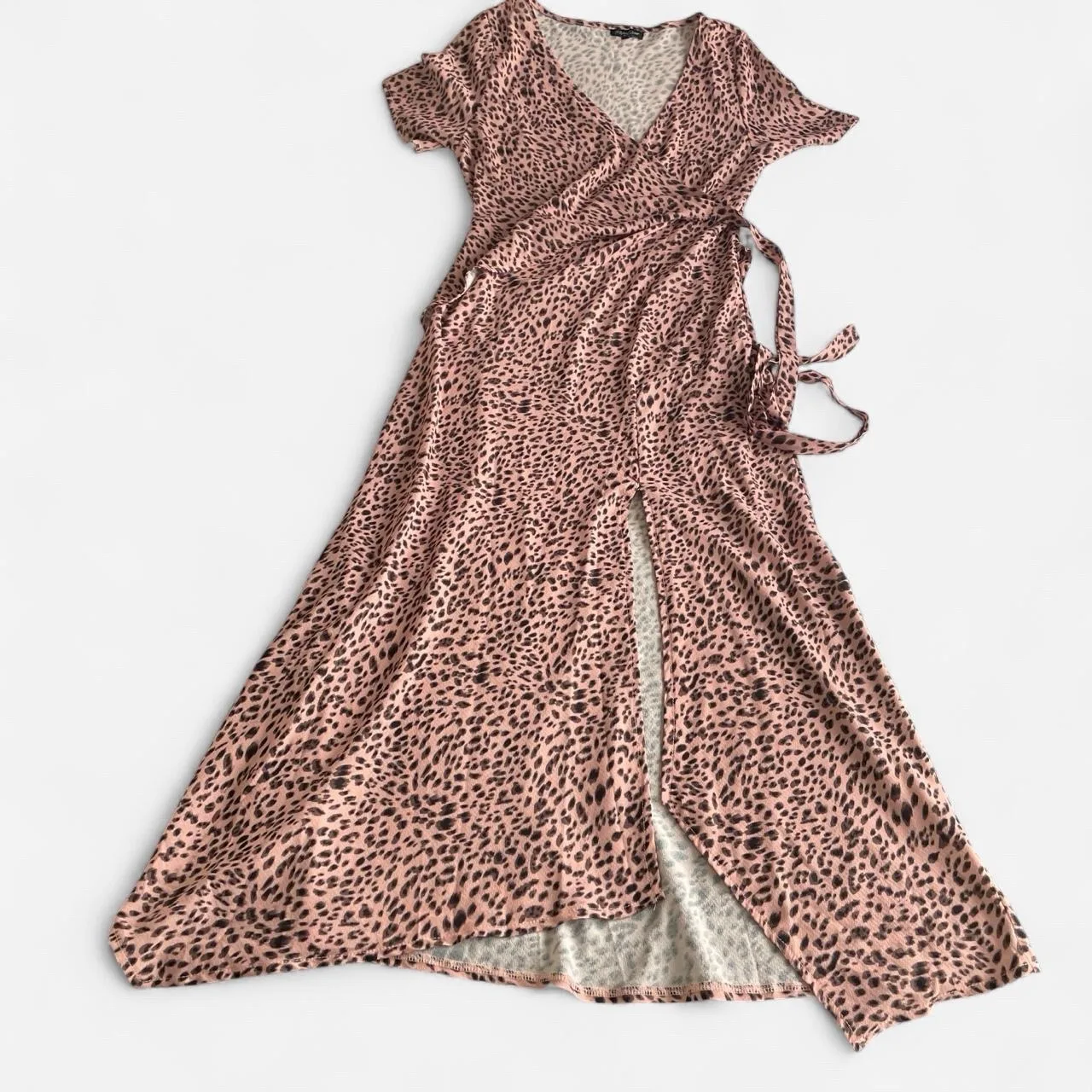 PAPER CLOSET Blush Pink Leopard Print Faux Wrap Maxi Dress – photo 2