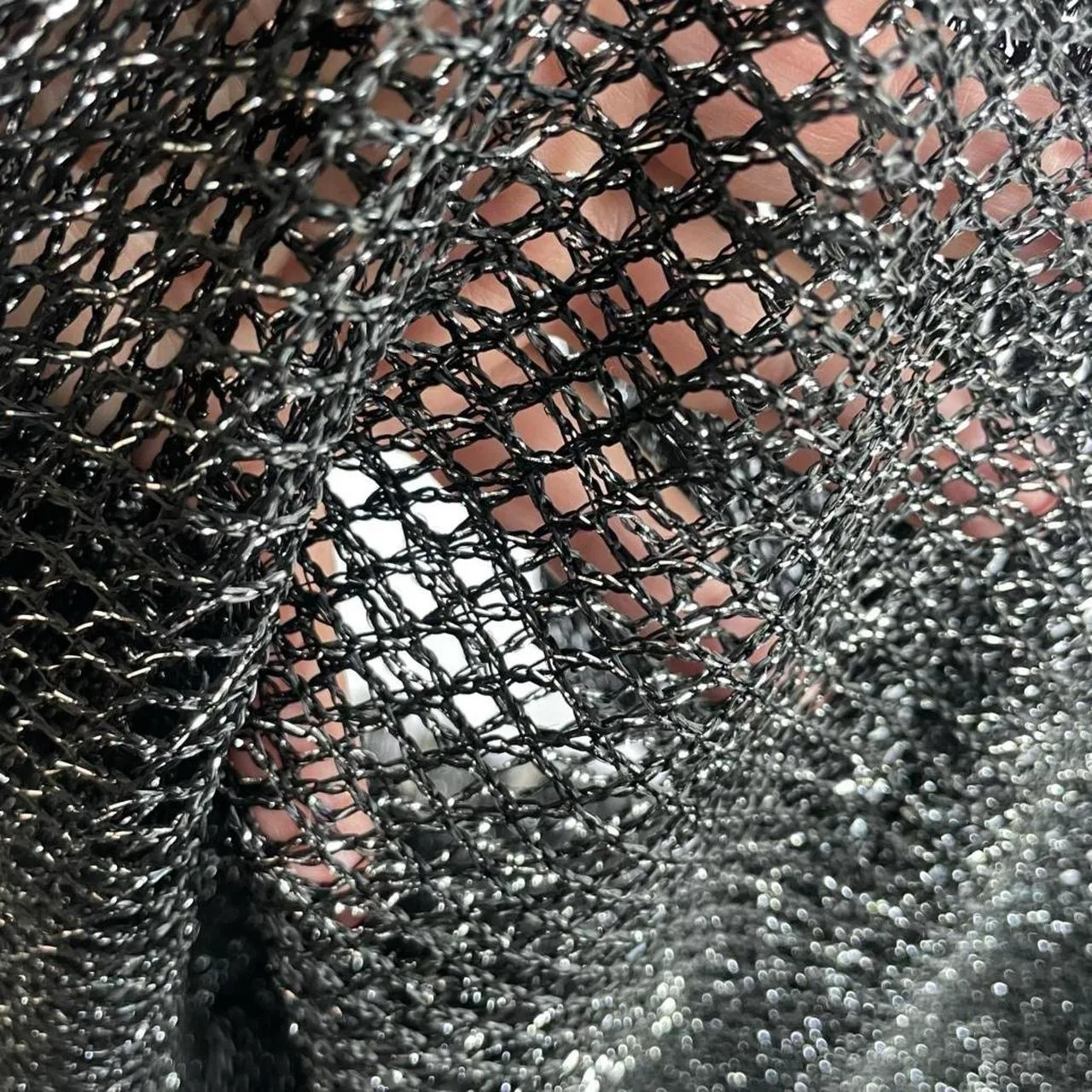 Cruise Club Black and silver metallic mesh poncho with fringe – photo 4