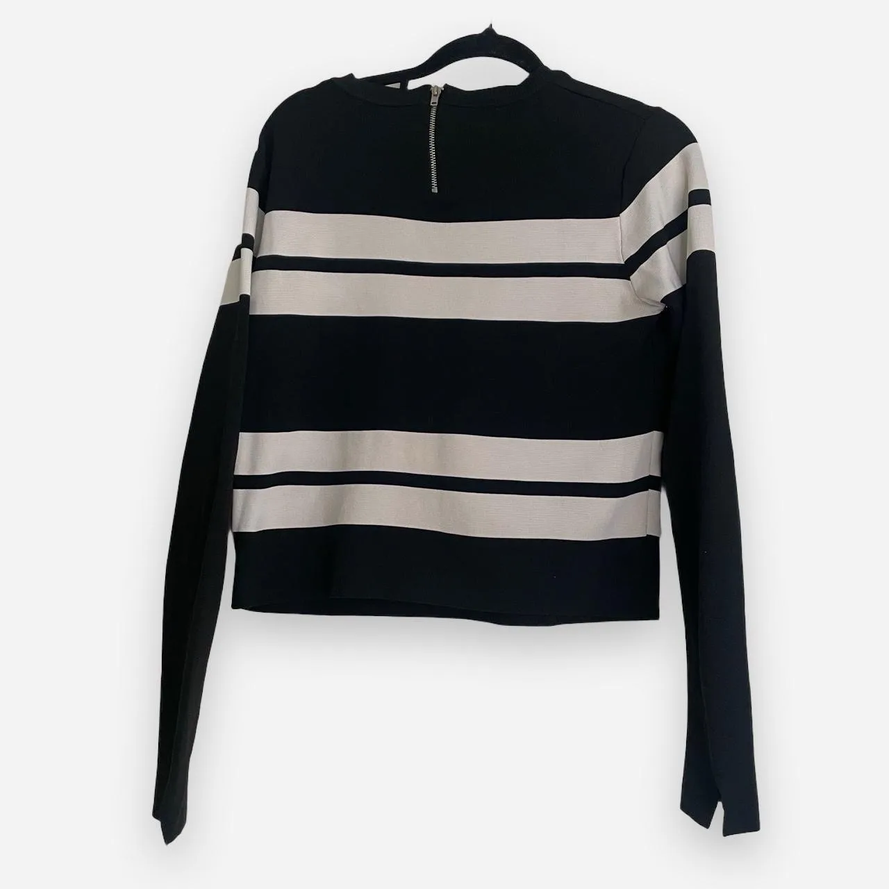 Zara knit black and white horizontal striped crop sweater size L – photo 2