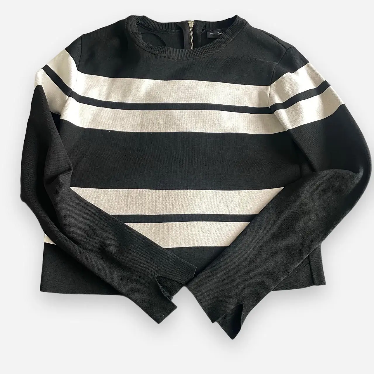 Zara knit black and white horizontal striped crop sweater size L – photo 4