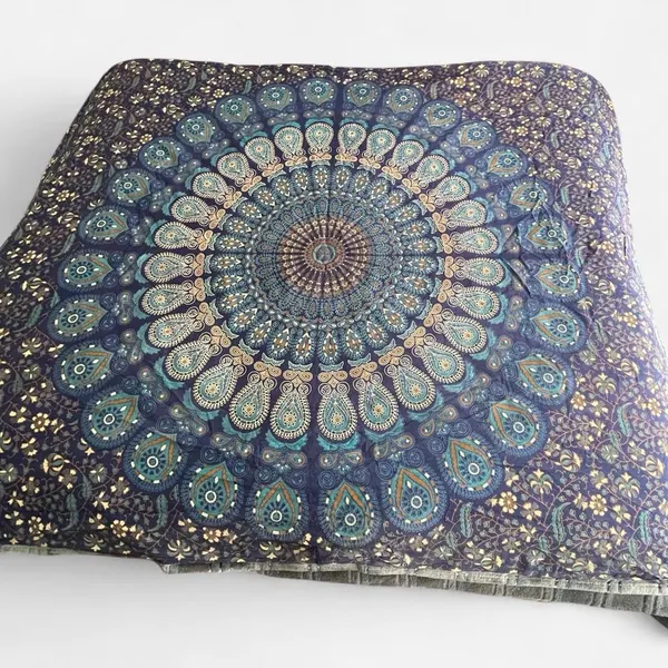 Y2K Large Blue & Teal Indian Mandala Cotton Sheet / Wall Hanging