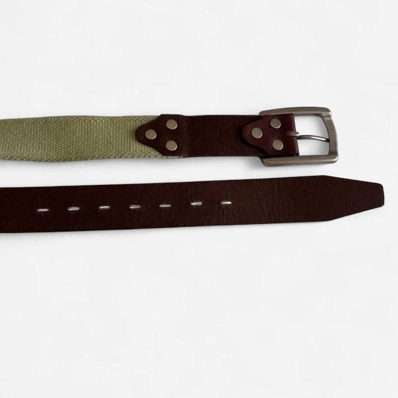 Vintage UNISEX Khaki canvas and leather belt – photo 4