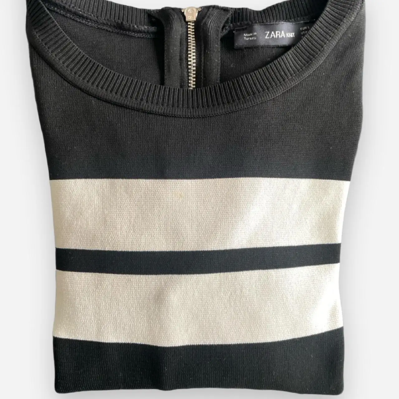 Zara knit black and white horizontal striped crop sweater size L – photo 3