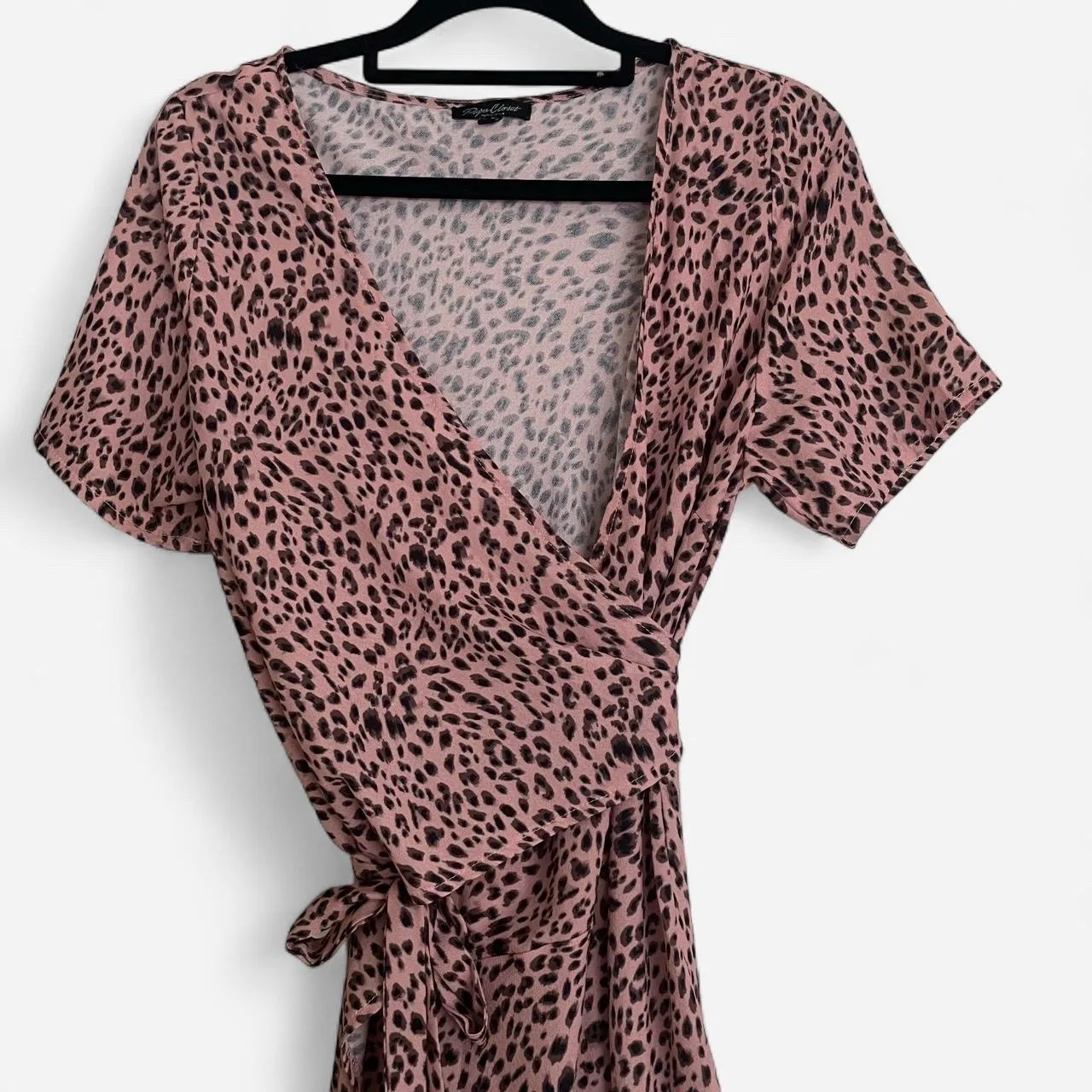 PAPER CLOSET Blush Pink Leopard Print Faux Wrap Maxi Dress – photo 3