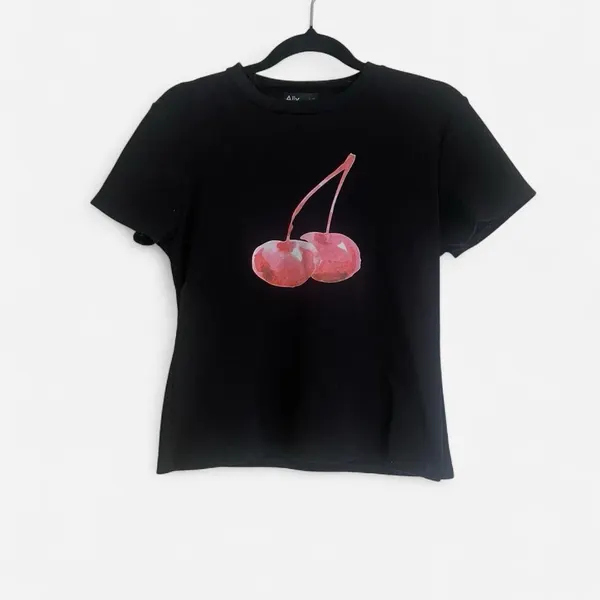 Ally Black cherry print crop tee