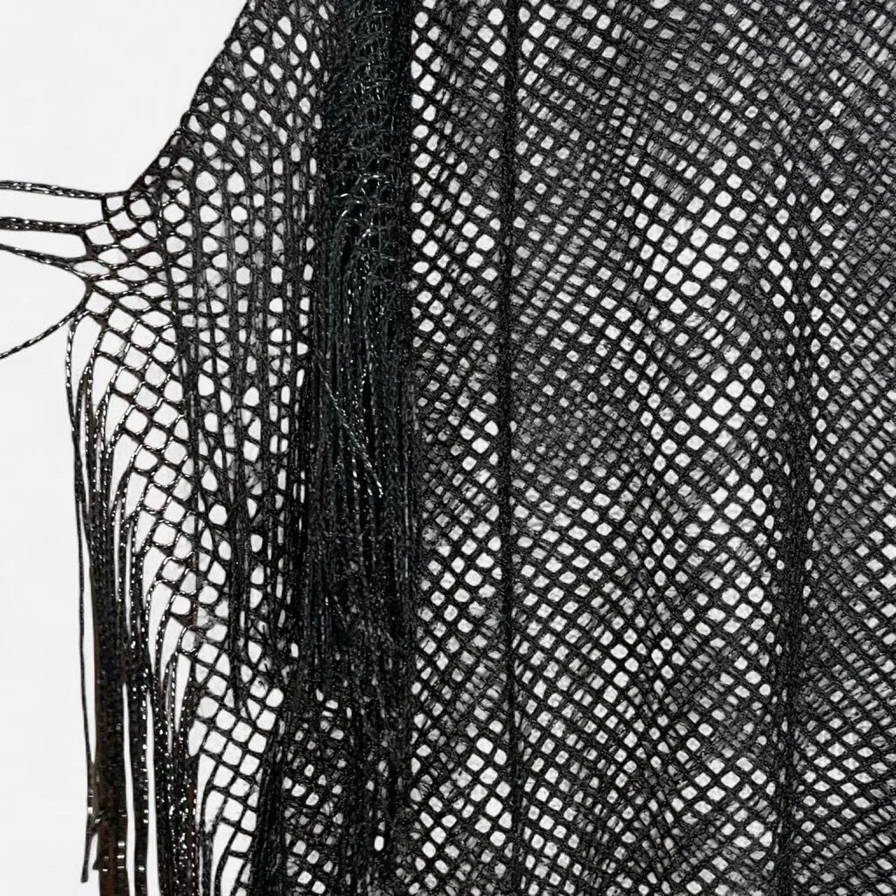 Cruise Club Black and silver metallic mesh poncho with fringe – photo 2