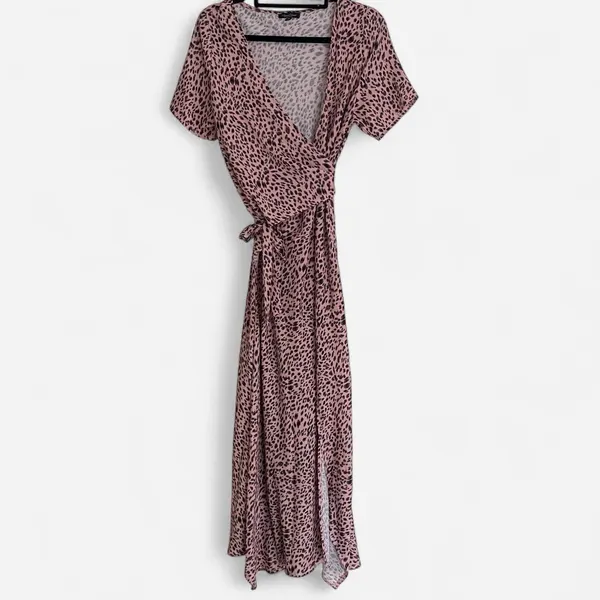 PAPER CLOSET Blush Pink Leopard Print Faux Wrap Maxi Dress