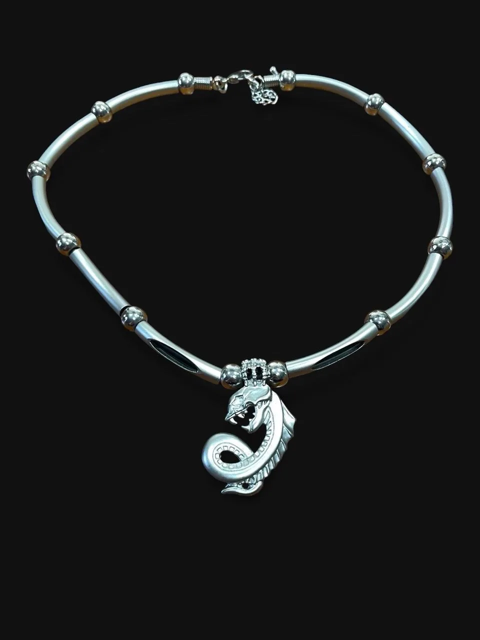 Y2K Unisex Gothic Dragon Choker Necklace featuring Silver Tone Rigid Tube Collar – photo 3