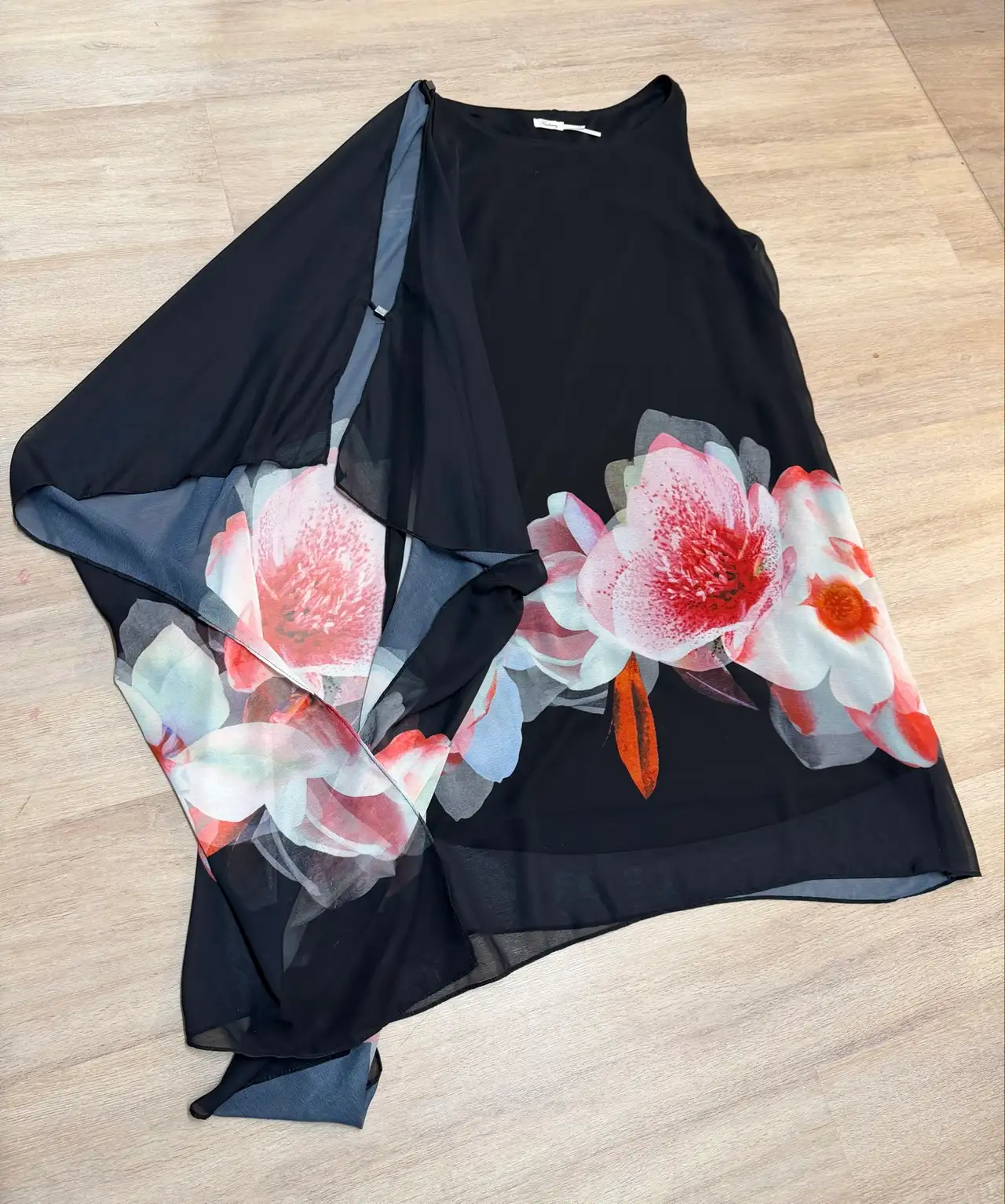 Teaberry Womens Black Pink & White Floating Floral Overlay Cocktail Midi Dress S – photo 4