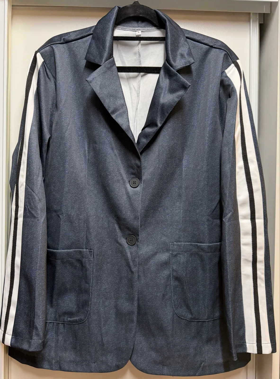 Streetwear Chic Dark Blue Side Stripe Pant Set Size L — photo 2