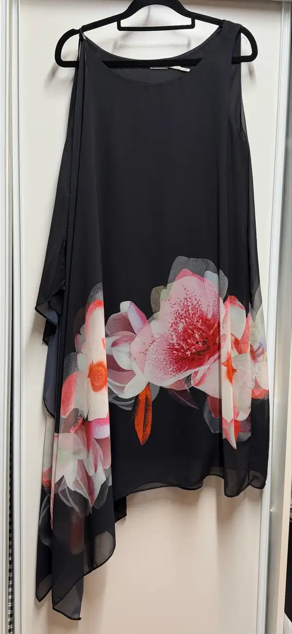 Teaberry Womens Black Pink & White Floating Floral Overlay Cocktail Midi Dress S
