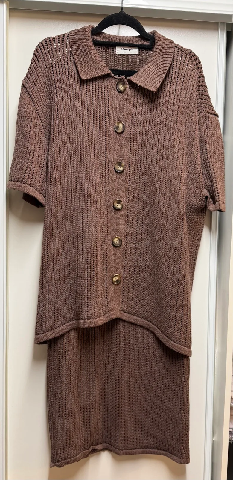 Showpo Two Piece Knit Co-ord - Chocolate Brown Midi Skirt + Button Size 12 – photo 2