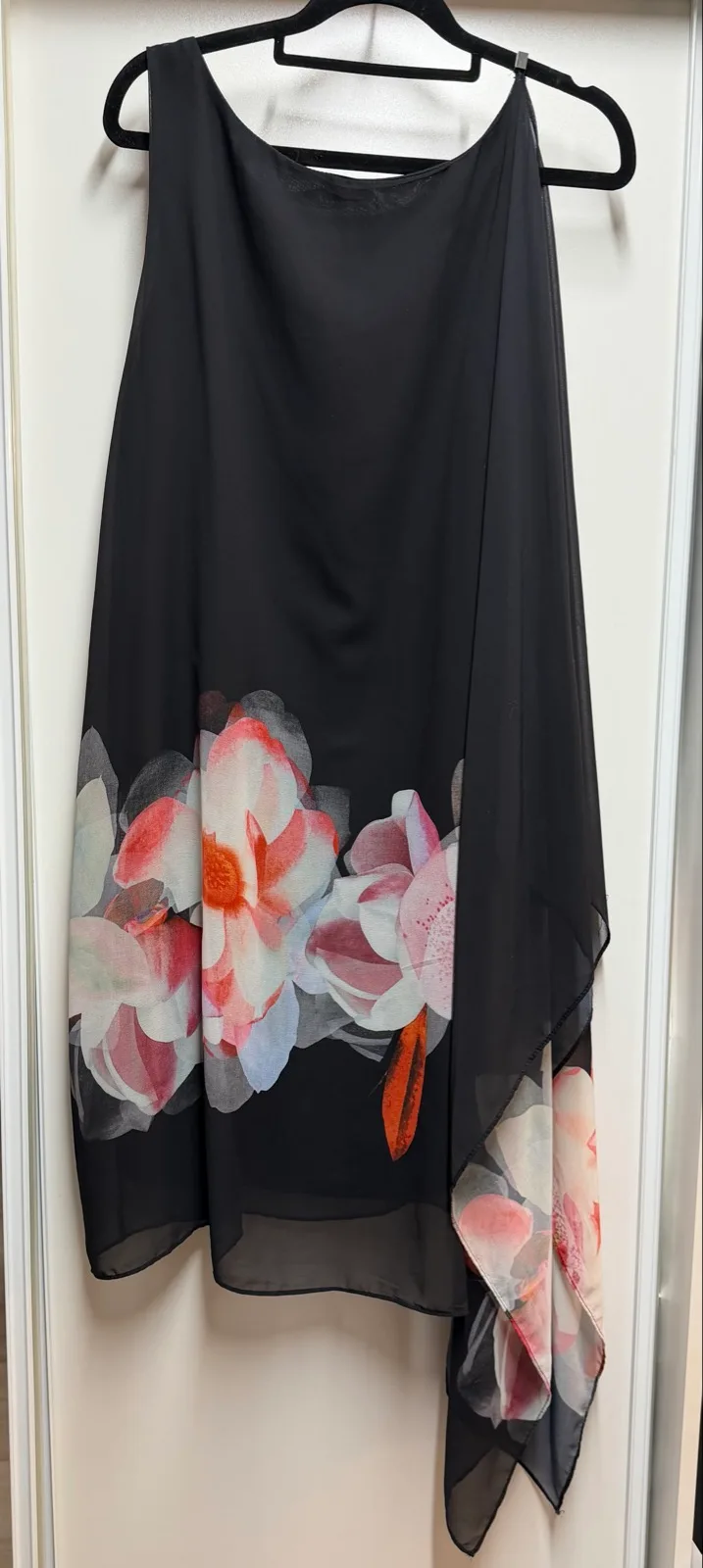 Teaberry Womens Black Pink & White Floating Floral Overlay Cocktail Midi Dress S – photo 2