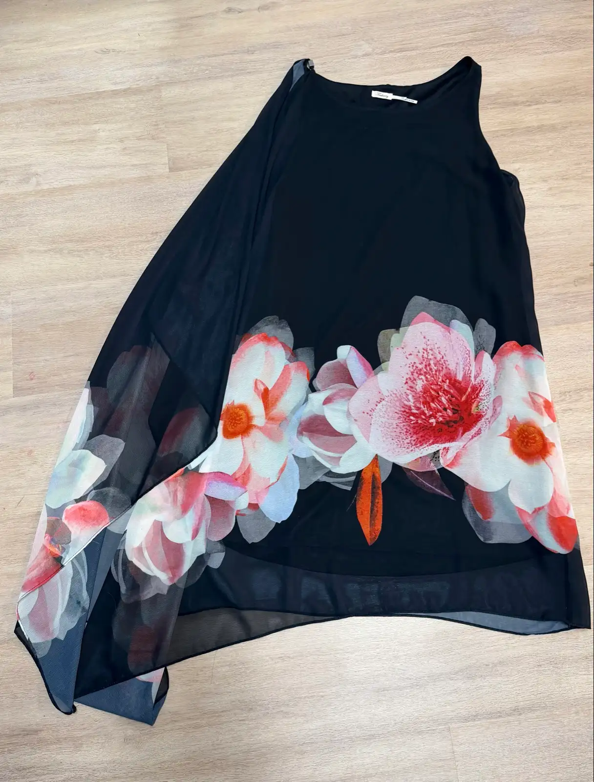 Teaberry Womens Black Pink & White Floating Floral Overlay Cocktail Midi Dress S – photo 3