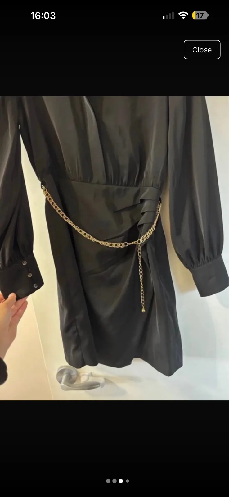 Long sleeve black dress with gold chain – photo 3