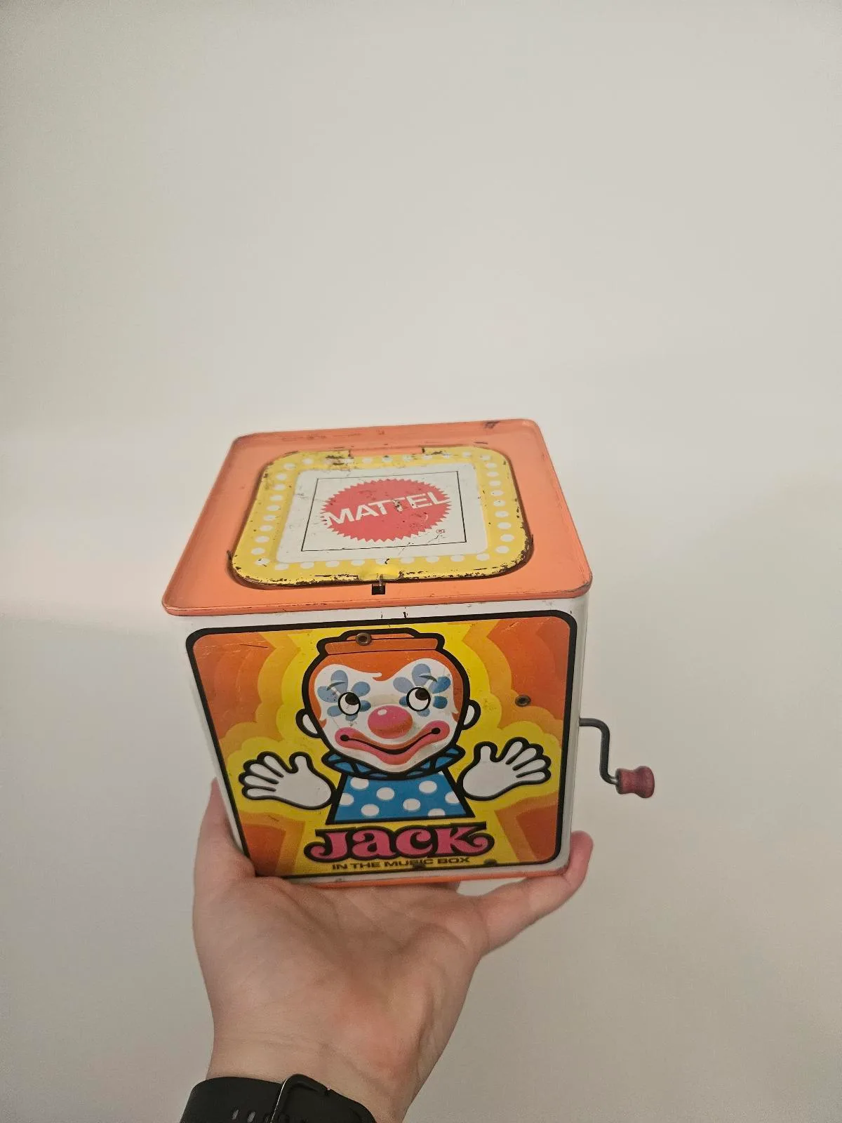 Vintage 1971 Mattel Jack n the Box Clown Tin Litho Music Box Metal Retro Display – photo 5