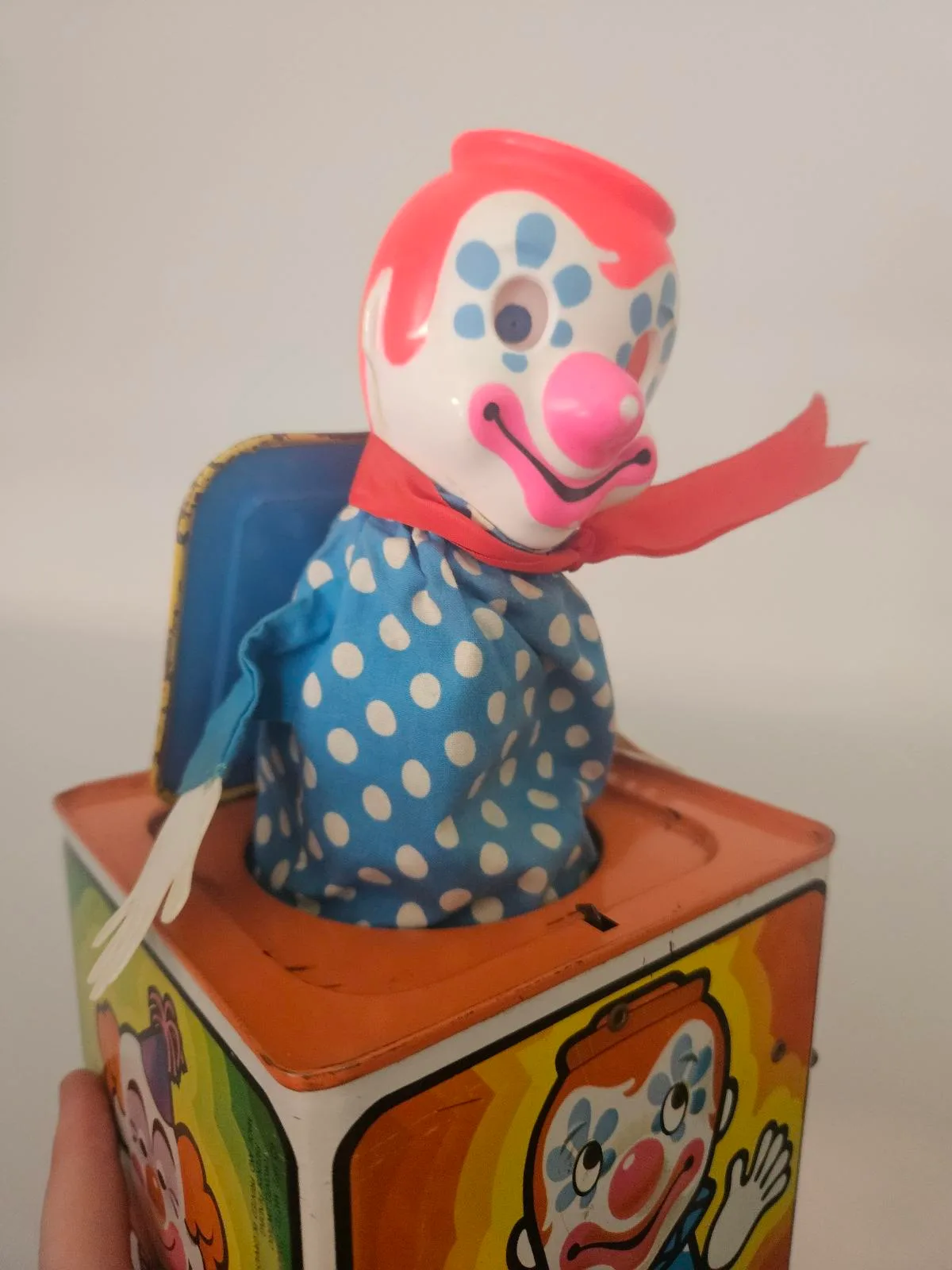 Vintage 1971 Mattel Jack n the Box Clown Tin Litho Music Box Metal Retro Display – photo 2
