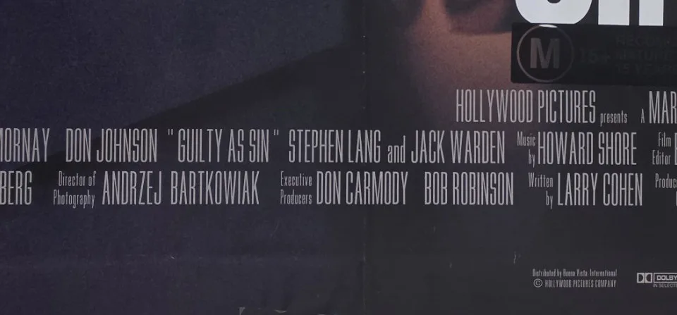 1993 Guilty as Sin Original Australian One Sheet Movie Poster SS Don Johnson – photo 10