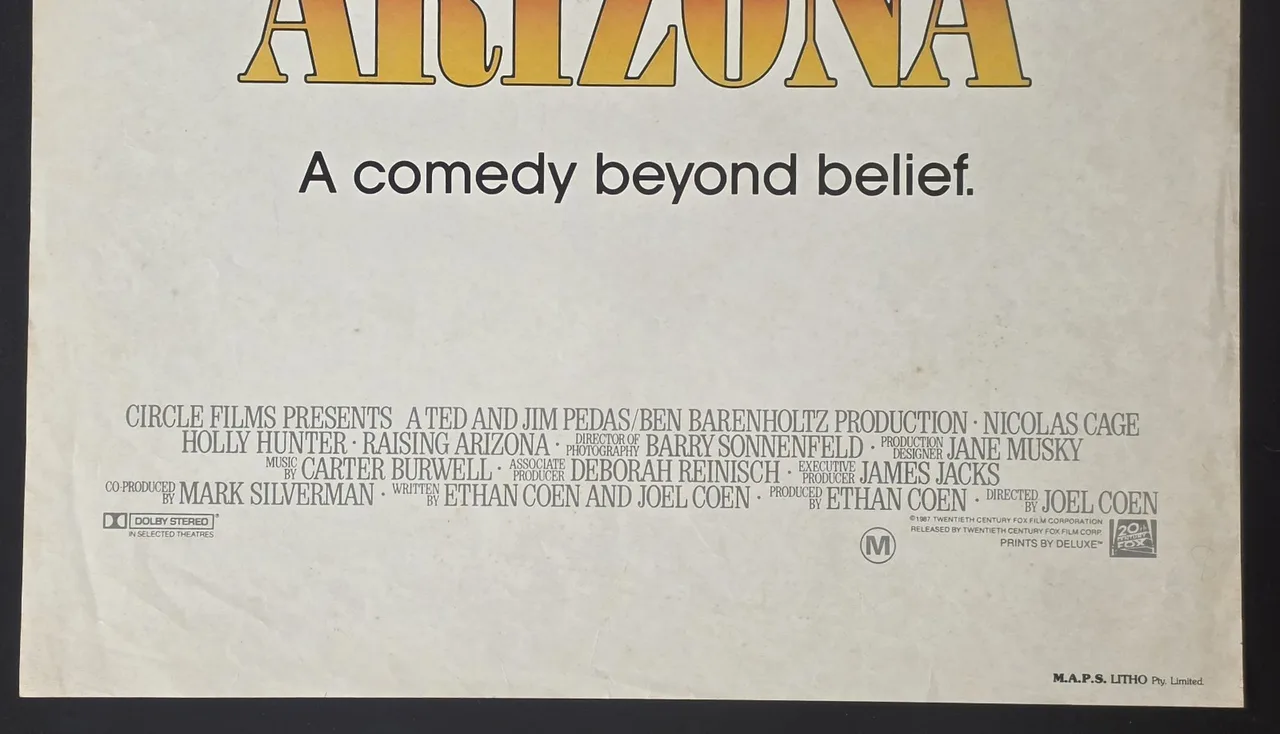 1987 Raising Arizona Original Australian Daybill Movie Poster Nicolas Cage – photo 4