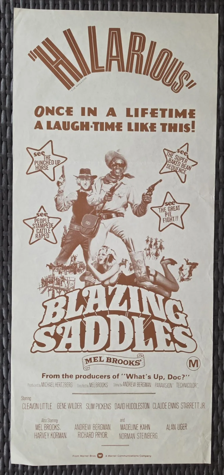 1974 Blazing Saddles Original Australian Daybill Poster Brown Variant Mel Brooks – photo 8