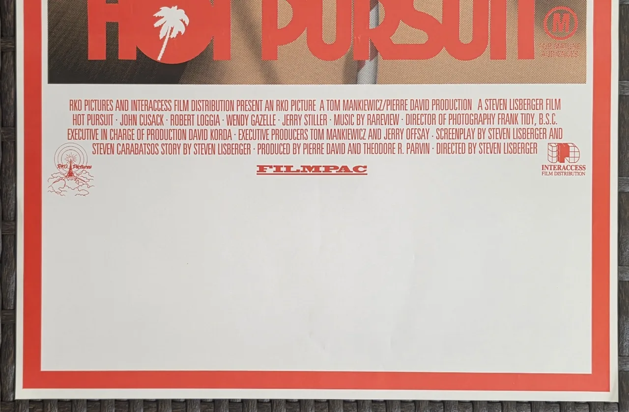 Hot Pursuit Original Australian Daybill 1988 John Cusack Comedy Movie Poster NM – photo 3