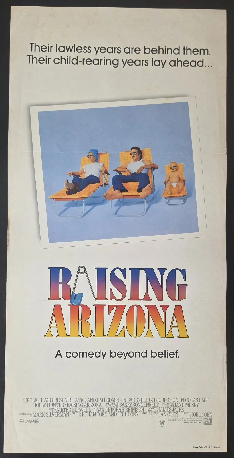 1987 Raising Arizona Original Australian Daybill Movie Poster Nicolas Cage – photo 2