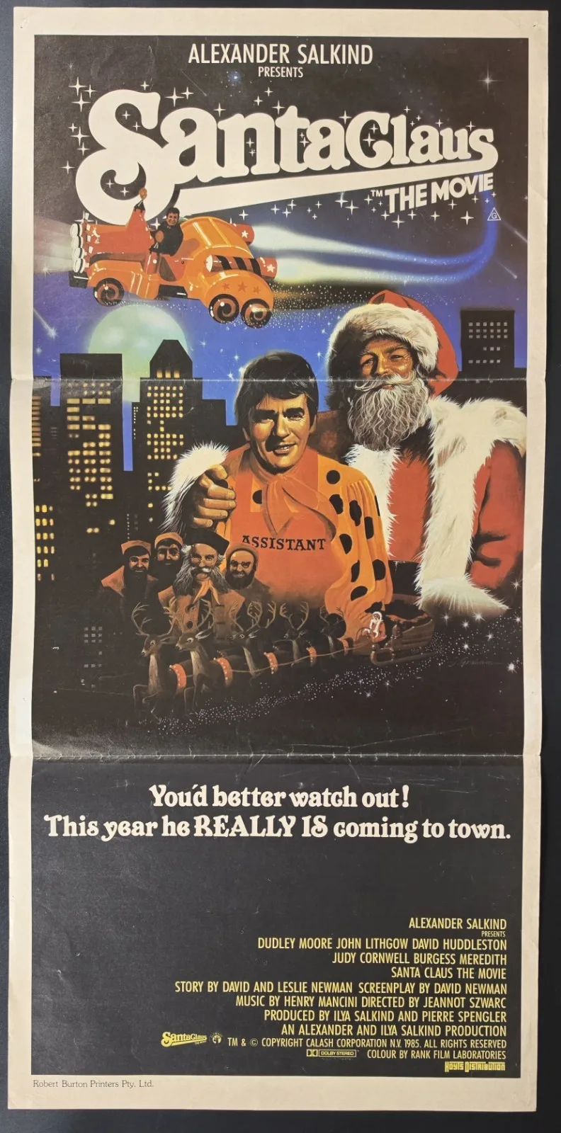 1985 Santa Claus: The Movie Original Australian Daybill Movie Poster VG – photo 2
