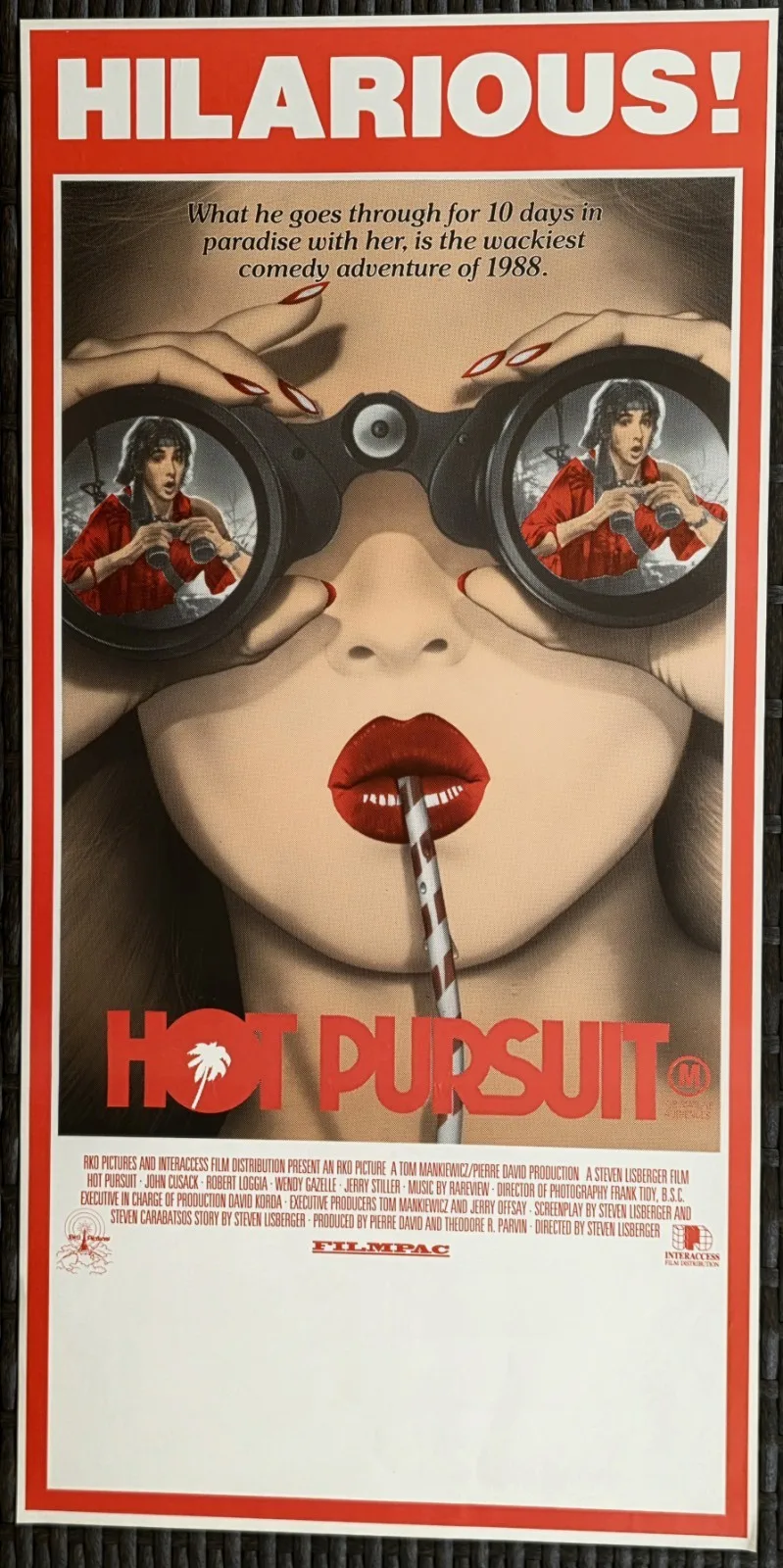 Hot Pursuit Original Australian Daybill 1988 John Cusack Comedy Movie Poster NM – photo 2