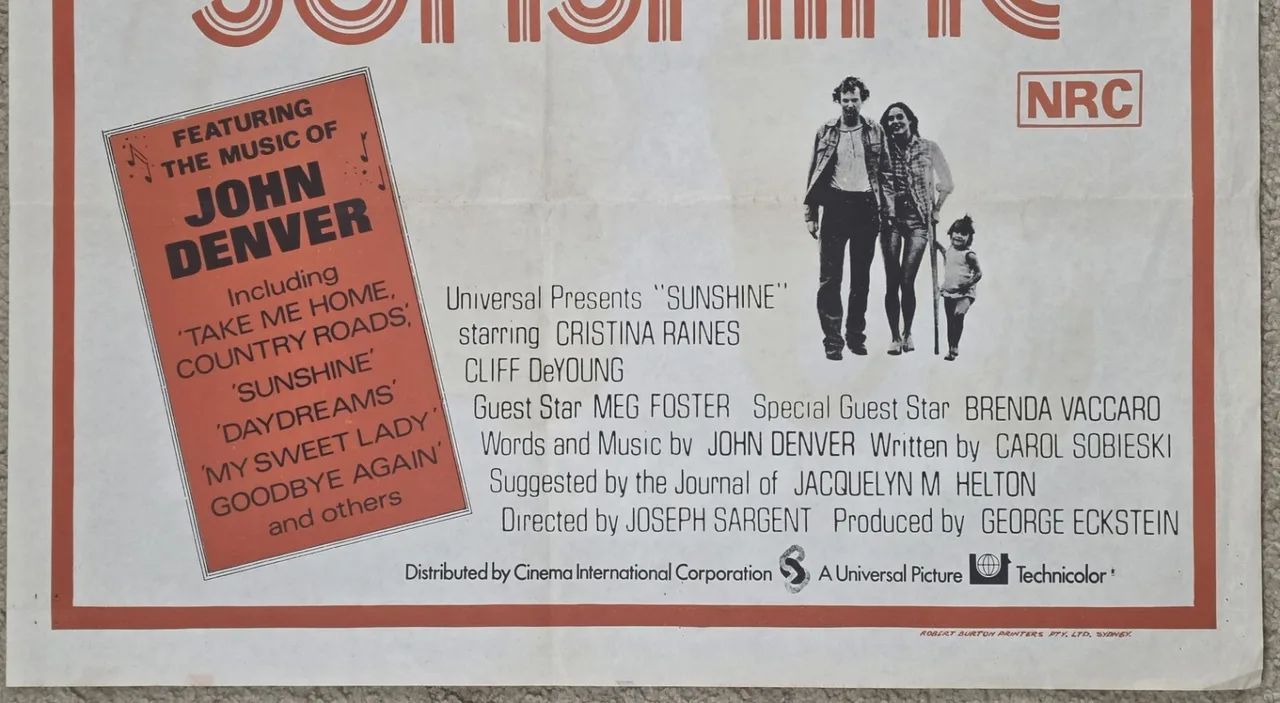 Sunshine 1973 Original Australian One Sheet Movie Poster SS John Denver 27x40 – photo 3