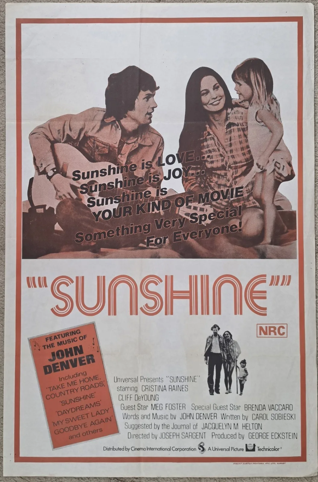 Sunshine 1973 Original Australian One Sheet Movie Poster SS John Denver 27x40 – photo 2