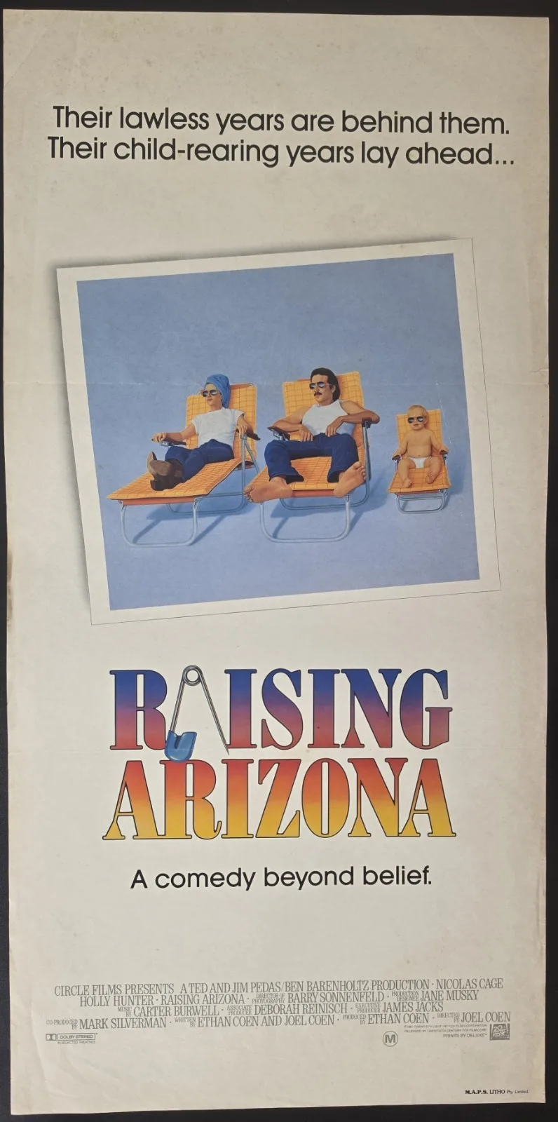 1987 Raising Arizona Original Australian Daybill Movie Poster Nicolas Cage – photo 5