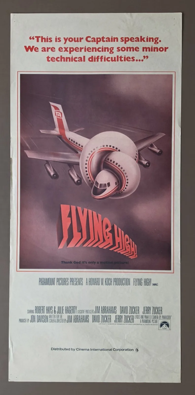 Flying High 1980 Original Australian Daybill Poster Airplane Leslie Nielsen – photo 2