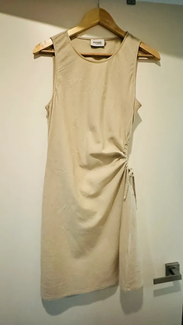 Piper Petite Linen Blend Gathered Midi Dress - Size 12 - Beige