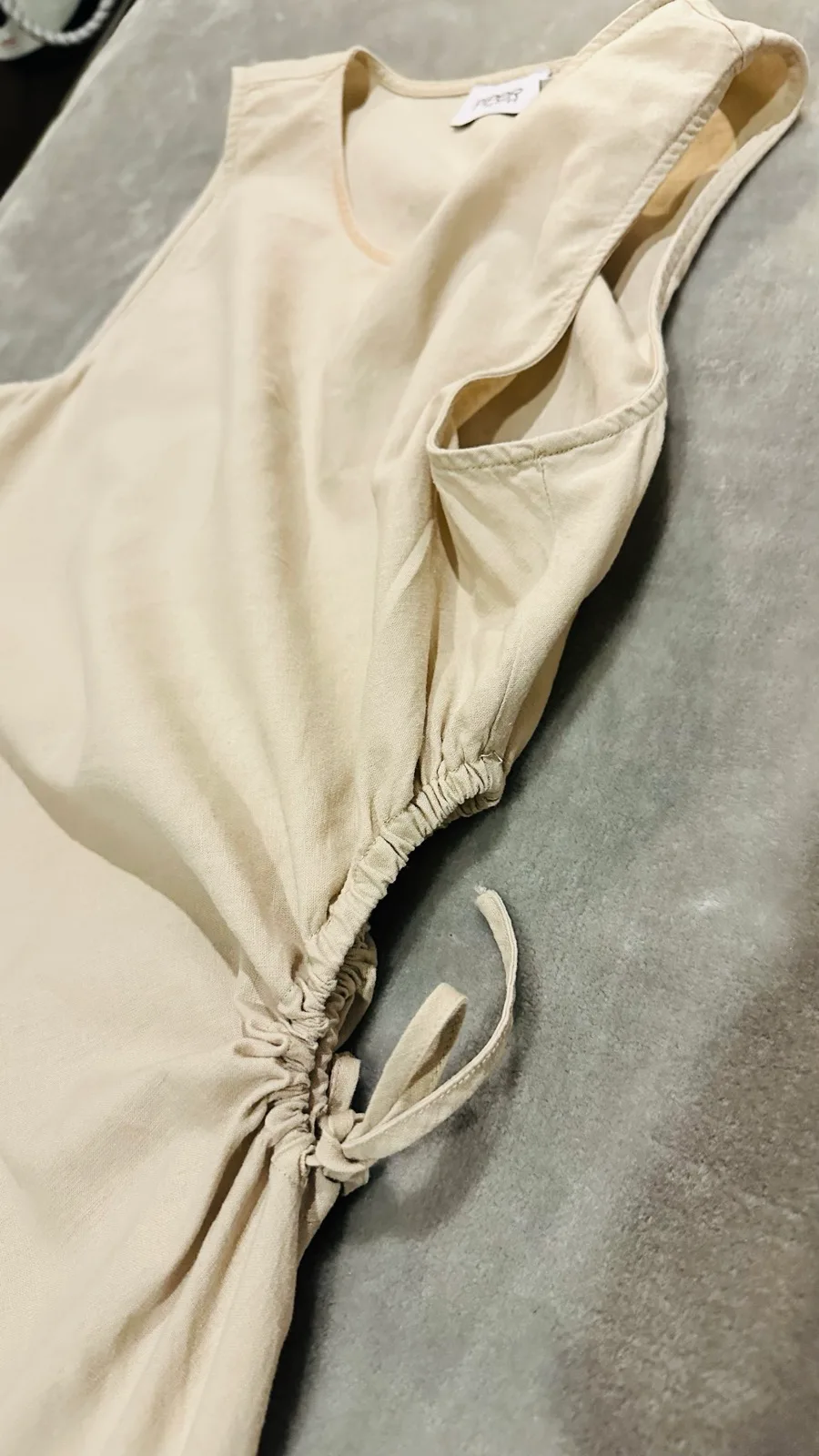 Piper Petite Linen Blend Gathered Midi Dress - Size 12 - Beige — photo 3