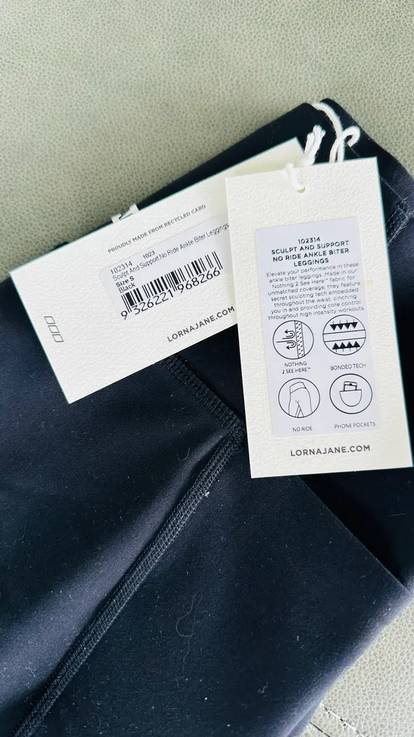 Lorna Jane Sculpt & Support No Ride Ankle Biter Leggings | Size S | Black | BNWT